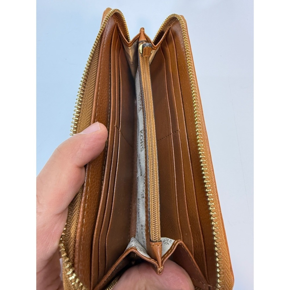 Michael Kors MK Signature Zip Around Continental Wallet Tan Beige Gold Tone Logo - Picture 8 of 11